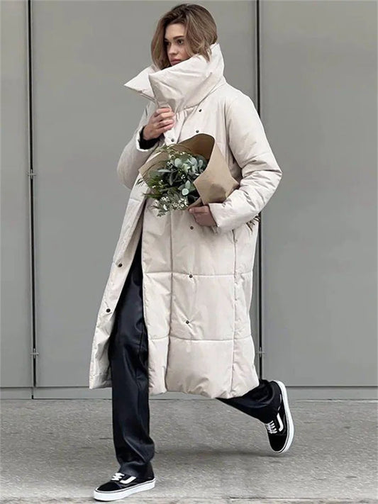 Parkas de invierno para mujer, abrigo holgado con cordones, cintura alta, manga larga, bolsillo, solapa, estilo vendaje, color liso