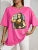 Camiseta holgada informal de algodón de manga corta con estampado de "Haciendo bromas a la Mona Lisa" para mujer