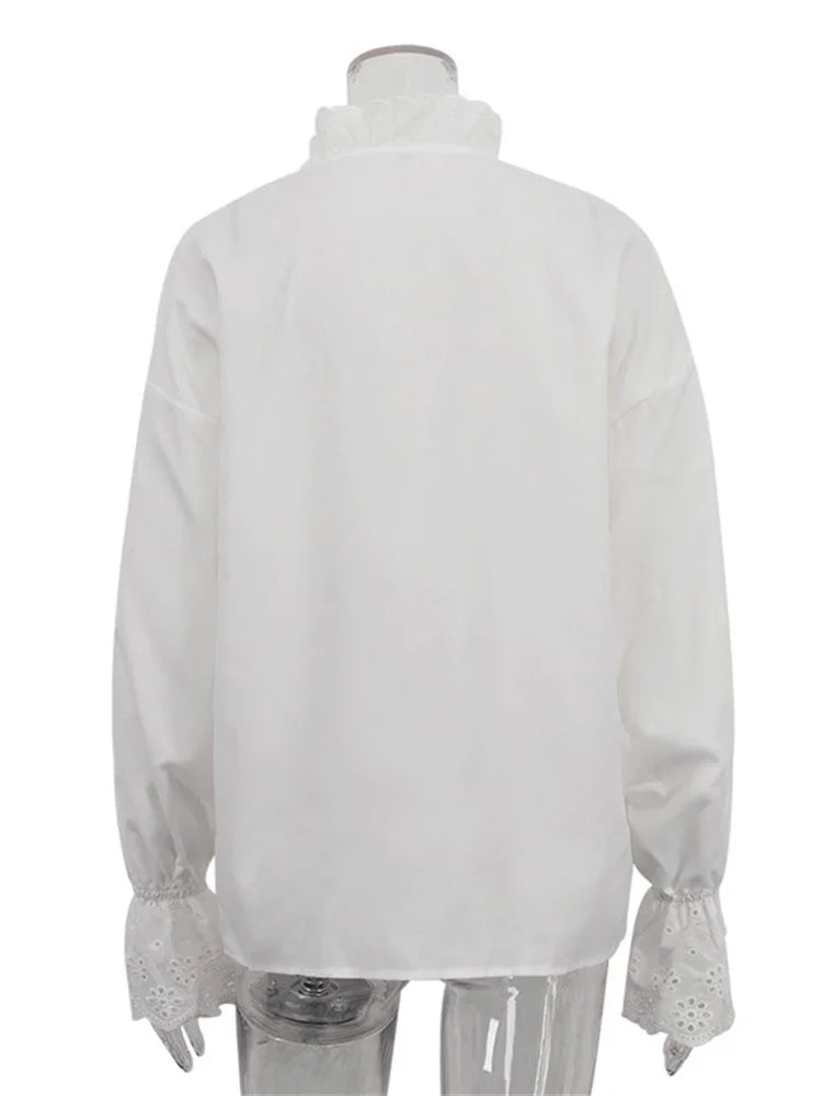 Blusas elegantes con volantes y purpurina para mujer, blusas informales de manga larga con retazos interiores y aberturas para el trabajo