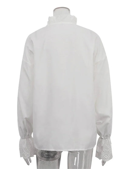 Blusas elegantes con volantes y purpurina para mujer, blusas informales de manga larga con retazos interiores y aberturas para el trabajo