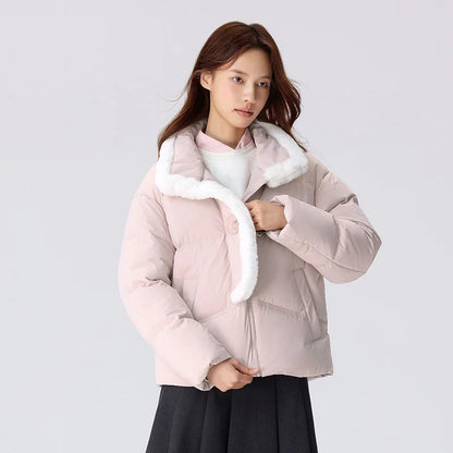 Chaqueta de plumón para mujer, impermeable, holgada, suave, de invierno, nueva, con imitación literaria de piel de conejo, con botones de cuerno, resistente al viento