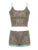 Conjunto de 2 piezas con estampado de leopardo y ribete de encaje en contraste para mujer: camisola corta sin mangas y pantalones cortos ajustados, atuendos para rave baddie.