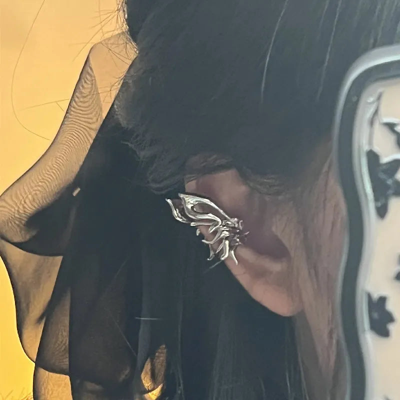 Punk Butterfly Ear Clip Liquid Metal Wing Ear Cuff No Piercing Earrings for Women and Girls