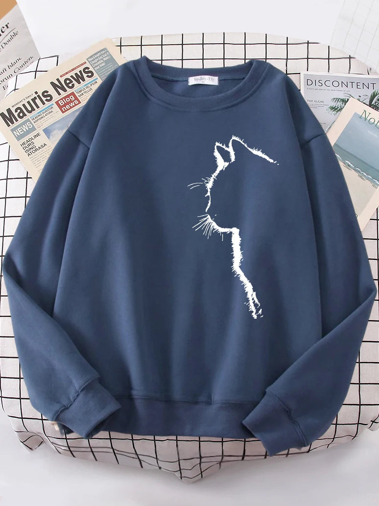 Sudadera con capucha con estampado de gato y hombros caídos para mujer, combinable con todo, tallas S-XXL, ropa urbana de calidad para mujer
