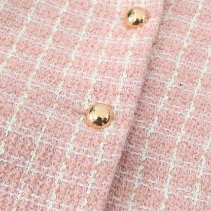2 pieces 1 Set  French Style Retro Pink Plaid Woven Tweed Blazer + High Waist Mini Shorts Pants Suits