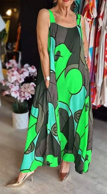 Vestidos estampados con tirantes finos para mujer, moda informal, con bolsillos, sueltos, largos, para ir al trabajo, maxivestidos, novedad de verano 2025