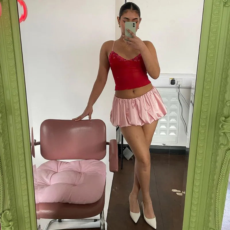 Folds Skirt Mini Skirt Women’s Solid Elastic Waist Fashion Patchwork Ball Gown Summer New Mini Skirt Female