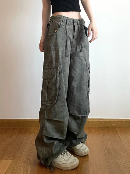 Pantalones vaqueros cargo con estampado de camuflaje para mujer, bolsillos, cintura media, estilo vintage preppy hippie, rectos