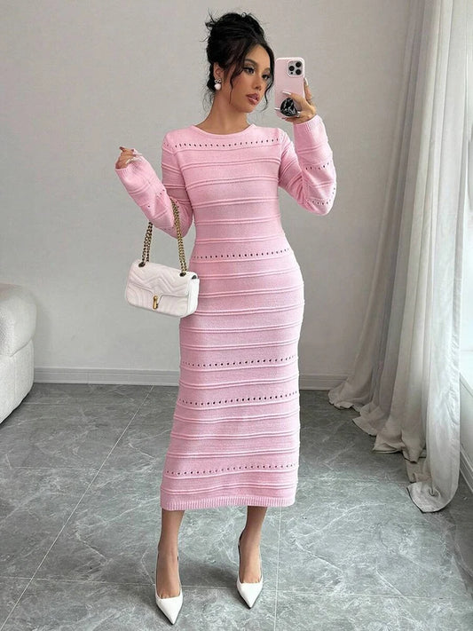 Vestido largo de punto a rayas con aberturas para mujer, de dos piezas, a la moda, para fiestas y clubes, ajustado, liso.