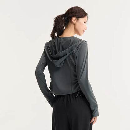 Jacket Women Short Hooded Sunscreen Clothing Top  New Summer Cool Feeling Original Yarn Sunscreen Tight Top UPF100+