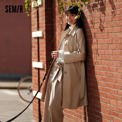 Gabardina para mujer, de talle largo, con mangas raglán y solapa, nueva primavera, holgada, triple protección, abrigo literario color caqui.