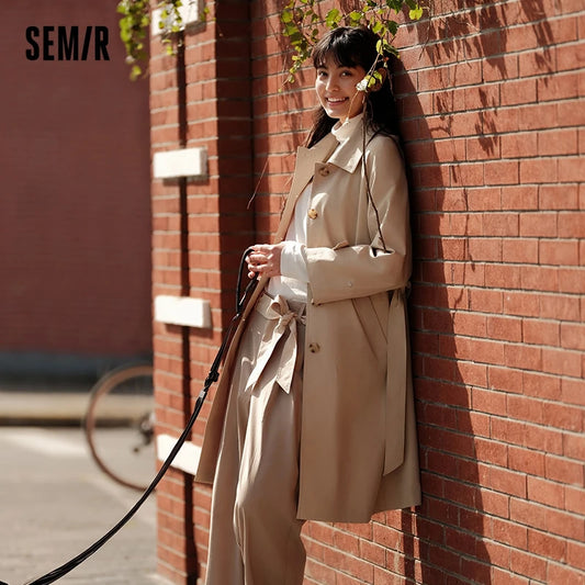 Trench Coat Women Long Waist Raglan Sleeve Lapel  New Spring Loose Triple Protection Literary Khaki Coat