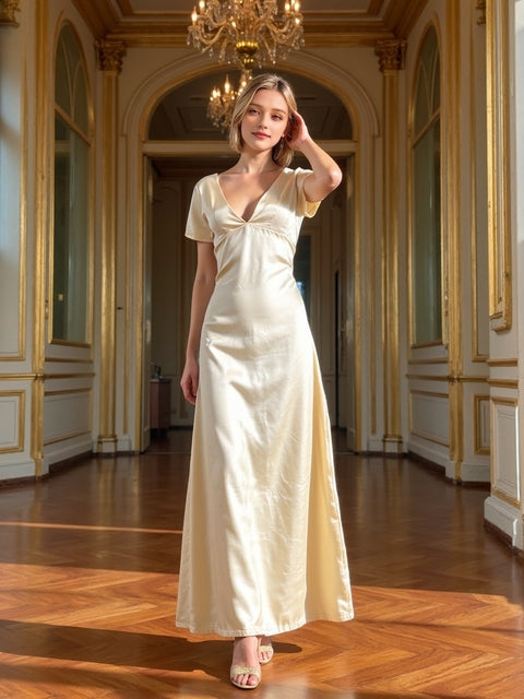 Vestido de noche elegante con escote en V y cintura alta, sexy, sin espalda, liso, sin mangas, para fiesta, 2025, vestido largo calado para mujer