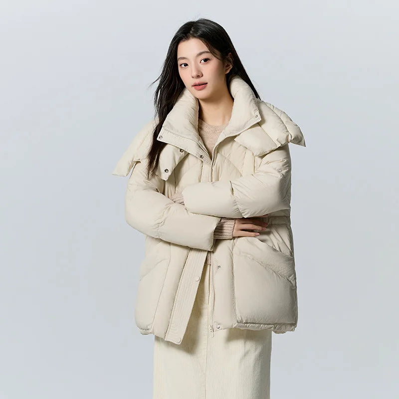 Down Jacket Women Medium Length Loose  New Textured Warm Winter Wear