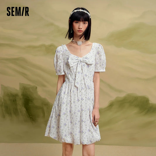 Dress Girl Bow Girl Feeling  Summer New Love Fragmented Flower Bud Dress
