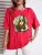 Camiseta holgada informal de algodón de manga corta con estampado de "Haciendo bromas a la Mona Lisa" para mujer