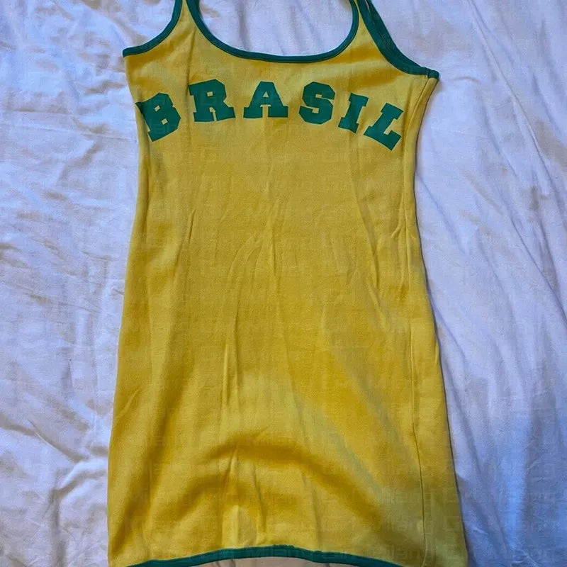 Vestido minimalista informal con estampado de letras y cuello redondo de manga corta para mujer, nuevo producto europeo y americano para las cuatro estaciones Y2K
