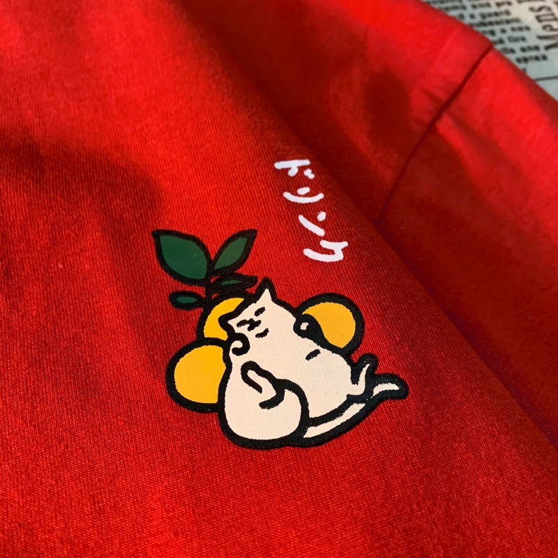 Camiseta holgada informal de manga corta con estampado de gato japonés para hombre y mujer, ropa de calle de algodón, estilo Harajuku