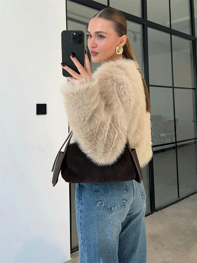 Suéter de lujo de gran tamaño para mujer, ropa de calle holgada de manga larga y cintura alta, chaquetas de invierno para mujer, nuevo