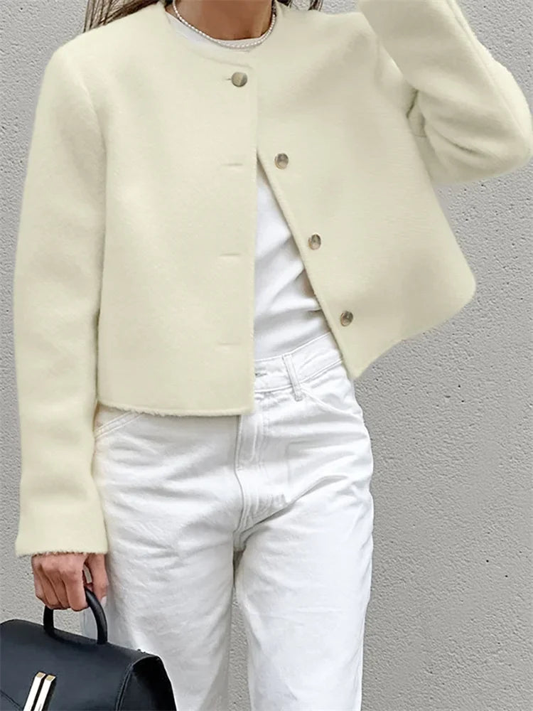 Cárdigan informal de manga larga para mujer, elegante, ajustado, liso, con retazos, top corto, ropa de calle, prendas de vestir exteriores para mujer, nuevo