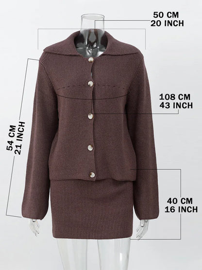 Conjunto de dos piezas formado por cárdigan, falda y traje de punto para mujer, con solapa y mangas acampanadas, para otoño e invierno, nuevo estilo
