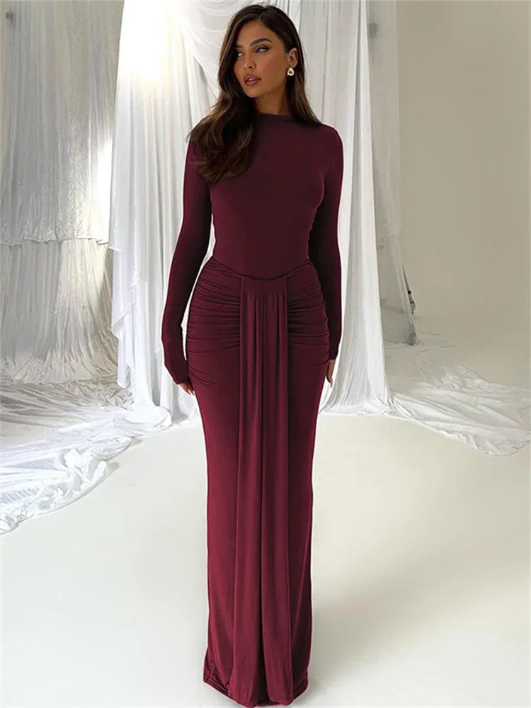 Conjunto de dos piezas de invierno para mujer: falda larga, mono informal de cintura alta y falda larga plisada, conjuntos sexis ajustados de color liso.