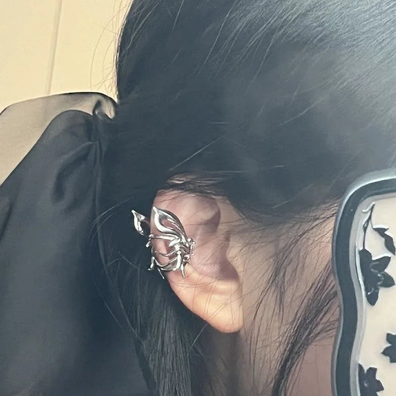Punk Butterfly Ear Clip Liquid Metal Wing Ear Cuff No Piercing Earrings for Women and Girls