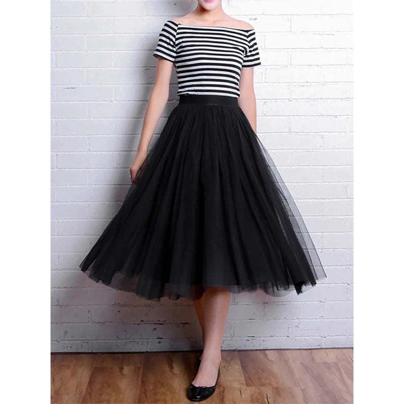 Falda de tul vintage para mujer, estilo urbano, elástica, de cintura alta, de malla plisada, elegante, estilo coreano, de verano, para oficina, nueva