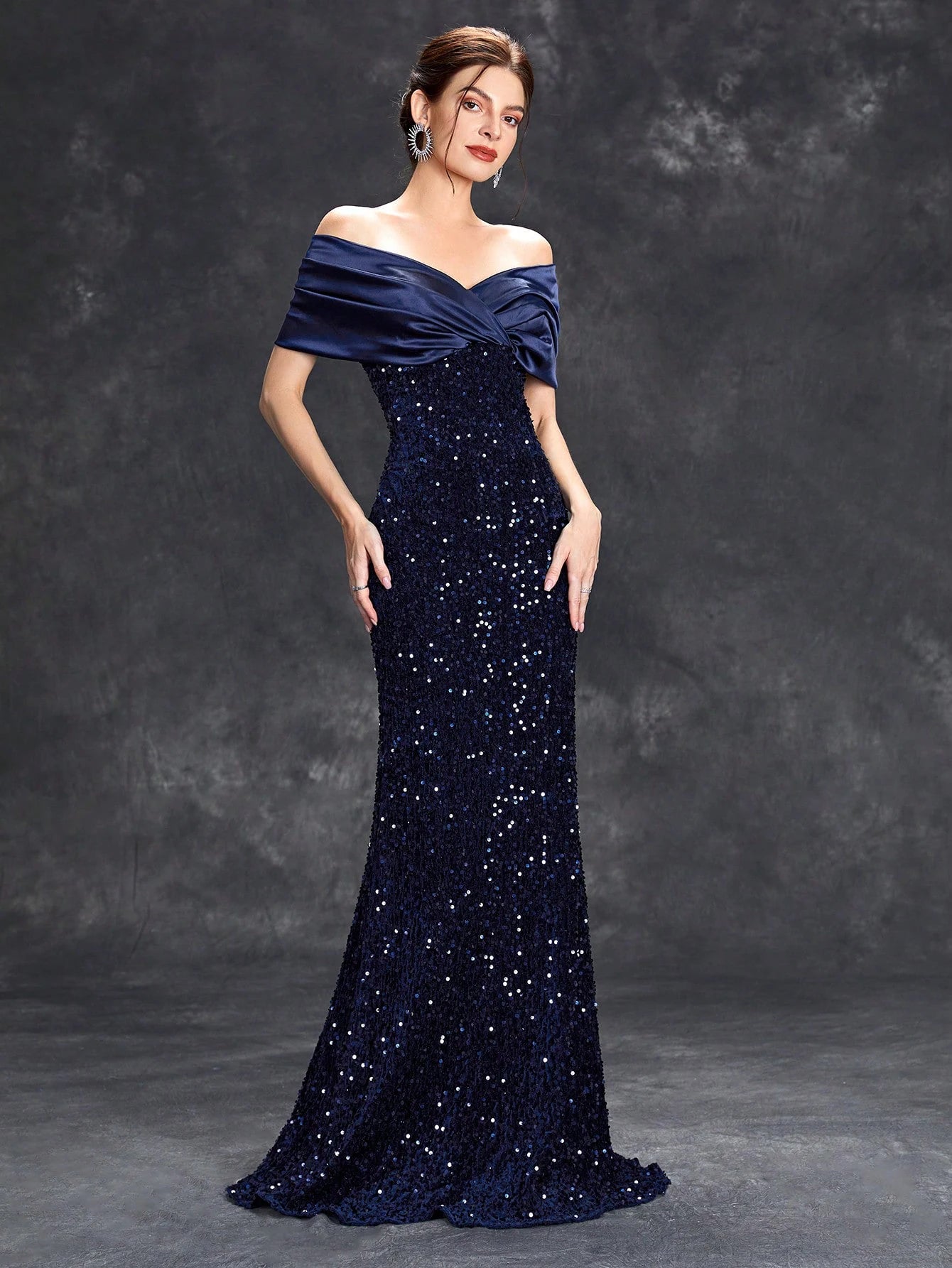 Vestido de noche con escote en V, plisado, con lentejuelas y cola de pez de terciopelo, vestido de baile, vestido de fiesta, vestido de dama de honor
