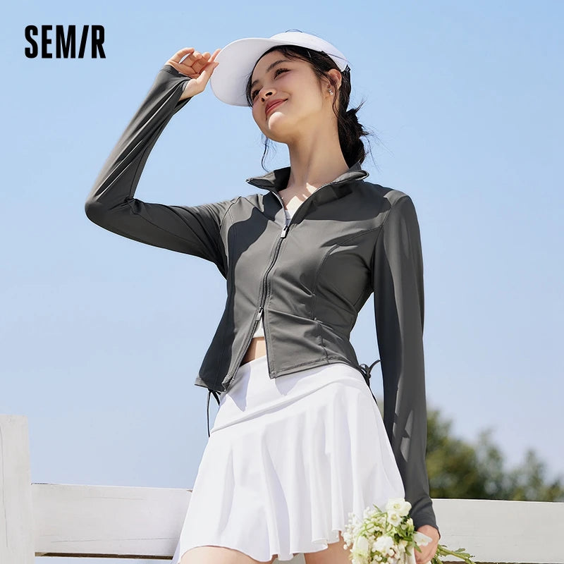 Original Yarn Sunscreen Jacket Female Tight  Summer Cool Feeling Short Thin Sunscreen Jacket Ice Silk Sunscreen