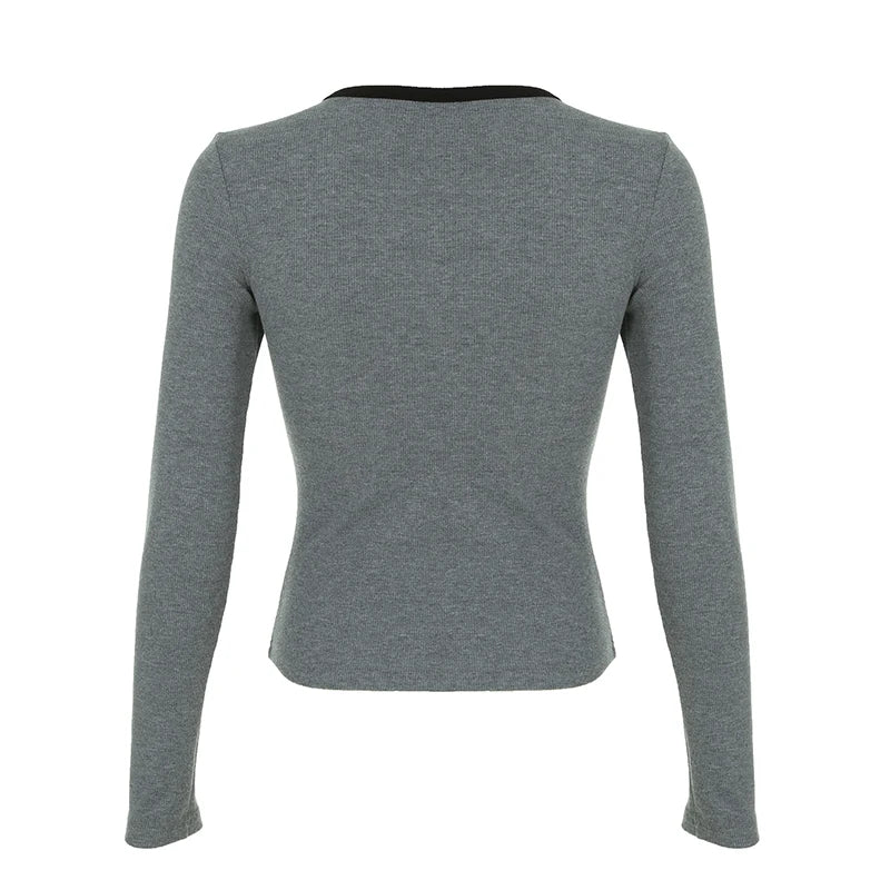 Blusas de manga larga con cuello redondo y estampado de cadena sólida para mujer, estilo gótico, punk, chic, moda de otoño, básicas y modernas.