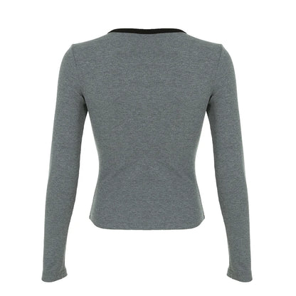Blusas de manga larga con cuello redondo y estampado de cadena sólida para mujer, estilo gótico, punk, chic, moda de otoño, básicas y modernas.