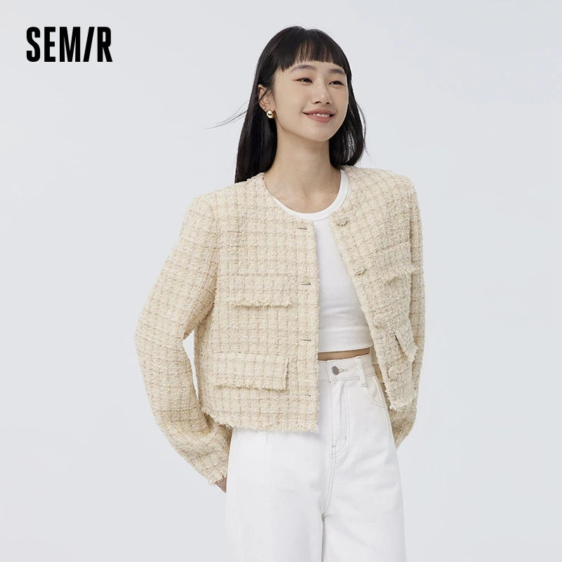 Abrigo de mujer primavera nuevo abrigo corto con borde de pelo elegante y cálido