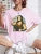 Camiseta holgada informal de algodón de manga corta con estampado de "Haciendo bromas a la Mona Lisa" para mujer
