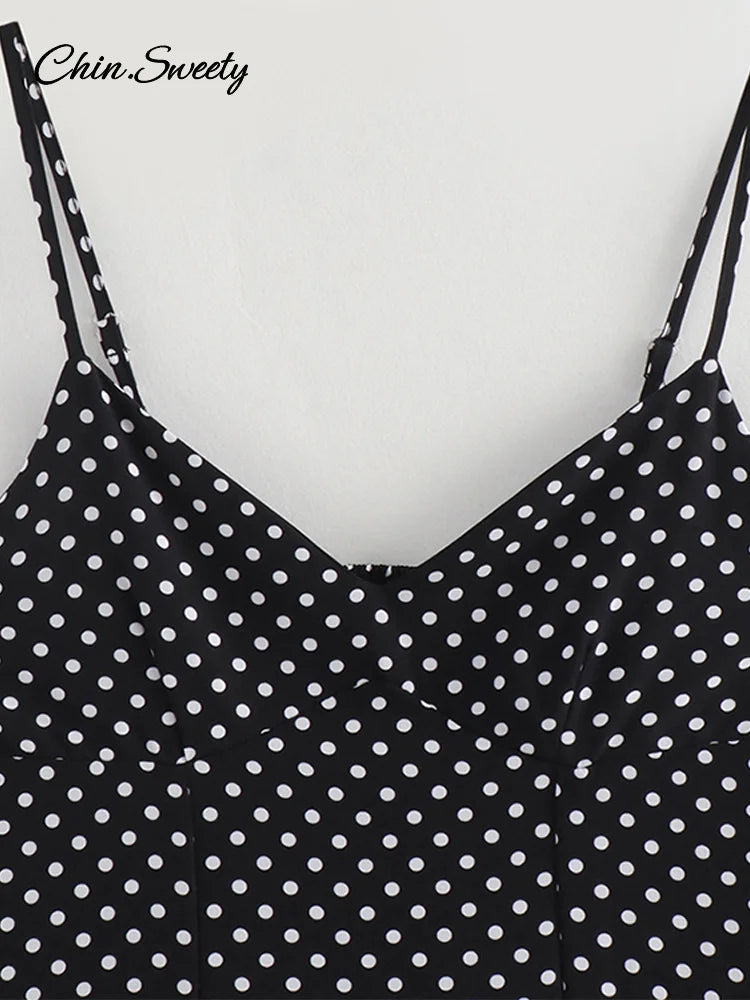 Elegant Dot Strapless Maxi Dress Women Pleat V-neck Sleeveless Backless High Waist A-line Dresses 2025 Summer Vacation Robes New