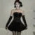 Minivestido gótico Y2K sin tirantes para mujer, vestido de fiesta de noche de retazos de encaje de terciopelo negro, corte en A, ajustado, sexy, para graduación, nuevo