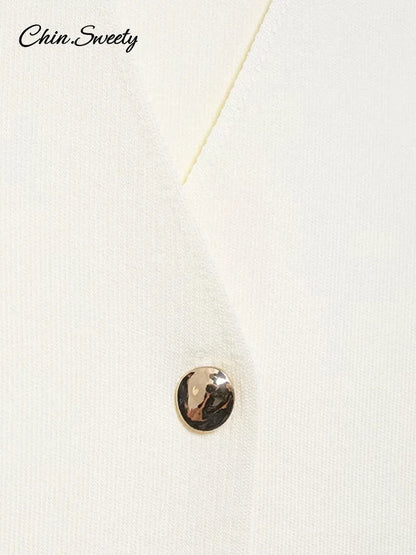 Chaleco de punto de moda para mujer, manga corta, cuello en V, botones, holgado, blanco, tipo cárdigan, otoño, novedad en prendas exteriores.