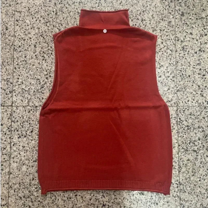 Suéter de punto de cuello alto para mujer, sin mangas, holgado, estilo occidental, versátil, para primavera y otoño