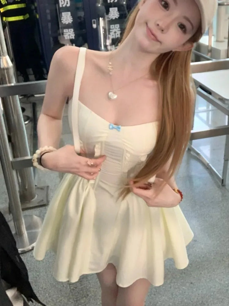 Vestidos cortos de princesa ajustados Y2K para mujer, vestido de verano con tirantes finos, corsé, línea A, liso, para fiesta de cumpleaños y graduación
