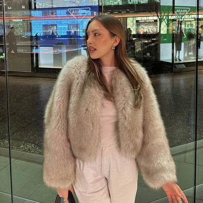 Abrigo de piel sintética corto, cálido y acogedor, de marca de moda, color negro, para mujer, elegante, de invierno, para chicas, de moda urbana, de lujo, chaqueta de piel corta.