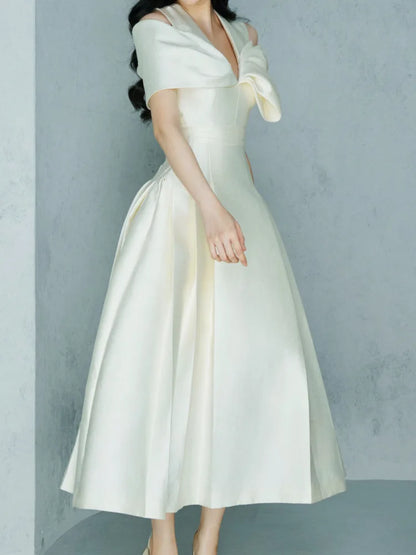 Elegante vestido largo estilo hada, escote en V, cintura hueca, lazo 3D, bolsillo, vestidos de fiesta de moda para mujer, primavera-verano 2025, 23A9338