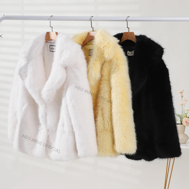 Abrigo de piel sintética de lujo de alta calidad para mujer, abrigo grueso y cálido, chaqueta de piel de zorro larga y lisa de invierno.