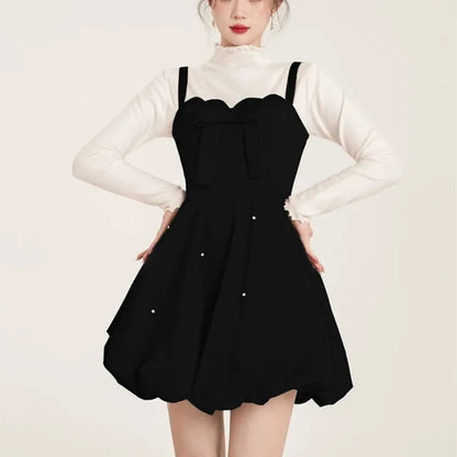 Conjunto de dos piezas navideño para mujer, suéter liso, corte A, terciopelo, vestido corto sin mangas, moda coreana, otoño, nuevos conjuntos