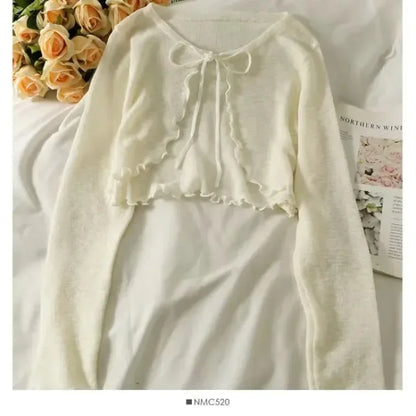 Suéter fino de verano para mujer, cárdigan de punto con encaje y manga larga, prendas de vestir exteriores para mujer