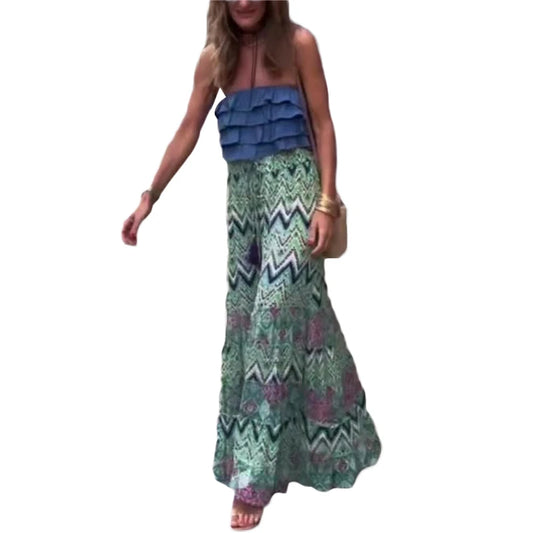 Aesthetic Skirts y2k Women Beach Geometric Floral Print High Waist Ruffle Skirts 2000s Bohemian Skirt Casual Streetwear