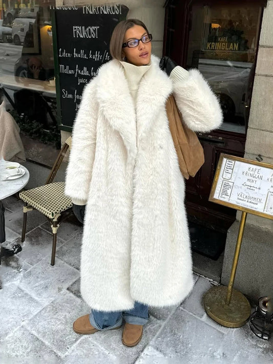 Abrigo holgado de plumas y piel de invierno para mujer, chaqueta de calle lisa con bolsillos a la moda, abrigo de retazos de lujo para mujer 2025
