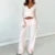Conjunto vintage de 2 piezas con cuello en V, camiseta con lazo en la cintura y pantalones con cintura elástica para mujer, conjunto de salón de moda de otoño, top corto de manga larga