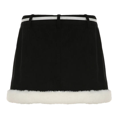 Minifalda negra Hotsweet para mujer, otoño, nueva ropa Y2k, falda de pana con lazo y ribete falso, combina con todo.