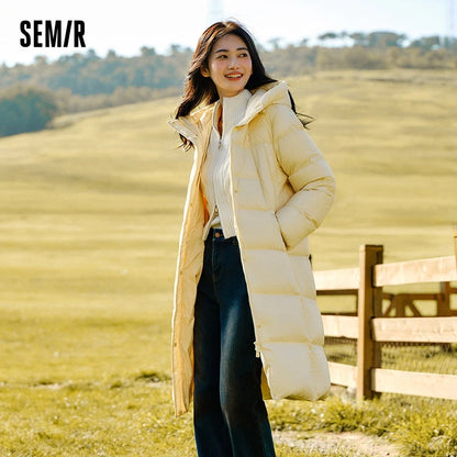 Chaqueta de plumón para mujer, larga, triple capa, versátil, actualizada, de invierno, nueva, holgada, con capucha, sencilla.