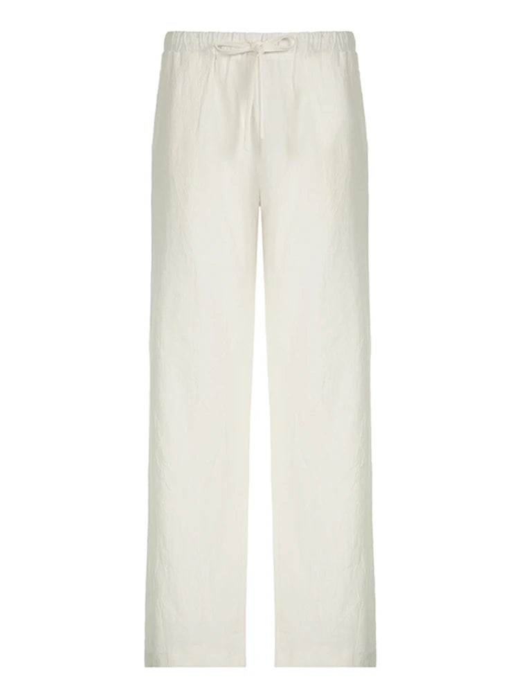 Pantalones bohemios de pierna recta, holgados e informales, lisos, para mujer, sencillos, cómodos y para vacaciones de verano.